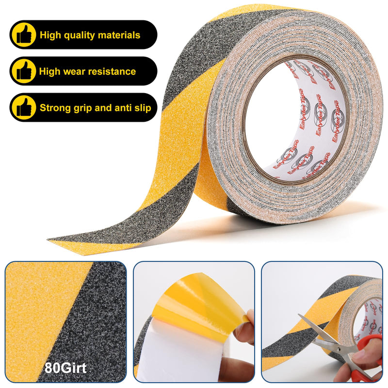 Anti Slip Tape Yellow/Black 2 Inch x 33 Ft, Non Slip Waterproof Safety Grip Adhesive Traction Warning Tape for Steps, Stair Treads and Ramps, Indoor & Outdoor Use 2 Inch x 33 Ft, Black Yellow