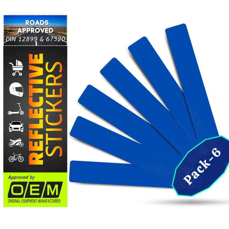 DIN 67520 Reflective Stickers made with ORA FOL 5600, self-adhesive, waterproof, UV-resistant, for cars, trailers, motorcycles, bicycles, helmets, and children's helmets. (Blue, 30x150mm, 6 sets) Blue, 30x150mm, 6 sets