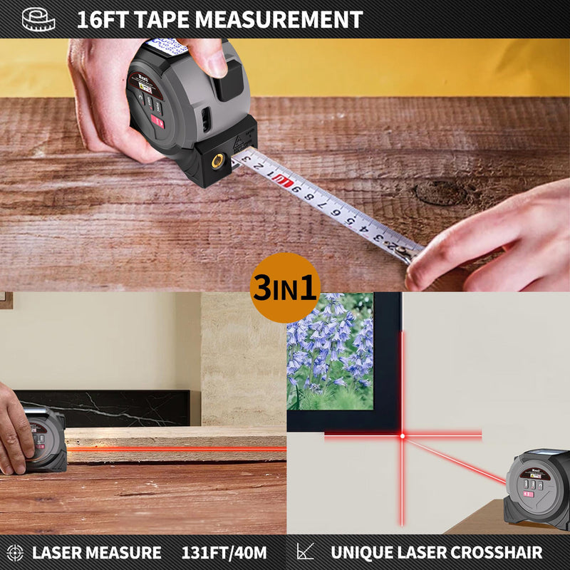 Laser Tape Measure 3 in 1 Laser Rangefinder Tape Measure Grey