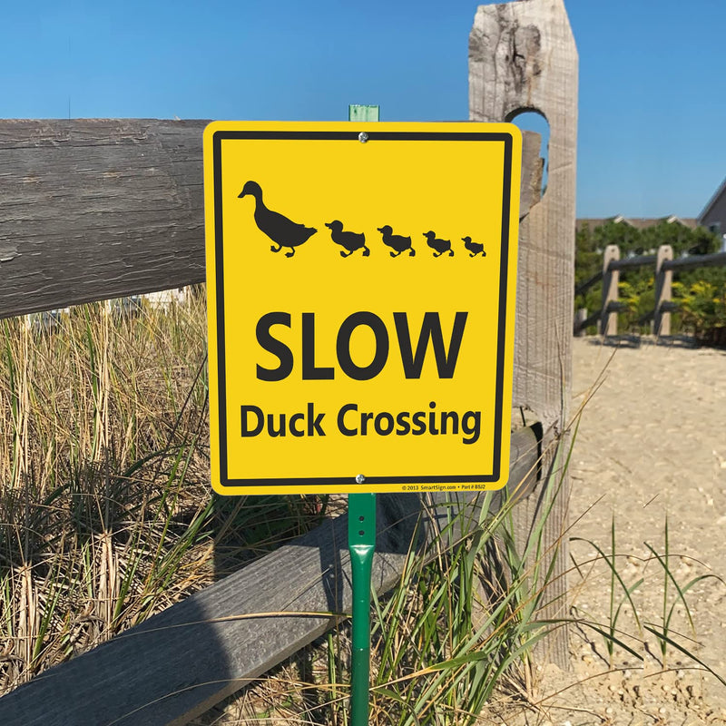 SmartSign 12 x 10 inch “Slow - Duck Crossing” Yard Sign with 3 foot Stake, 40 mil Laminated Rustproof Aluminum, Black and Yellow, Set of 1 12" x 10" Aluminum Sign with 3' Stake