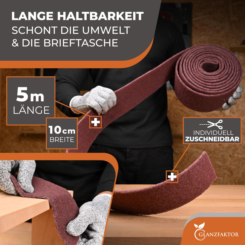[Australia - AusPower] - GLANZFAKTOR Sanding Fleece Roll 5 m x 100 mm Grain 240 - Versatile Sanding Fleece Metal, Wood, Varnish, Stainless Steel - Ideal Sanding Pad, Sanding Sponge for Professional Applications 5 m P240 