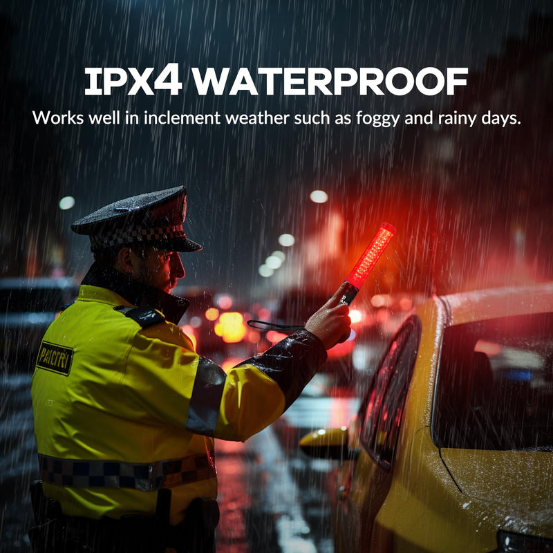 [Australia - AusPower] - 10 Inch Rechargeable Traffic Wand, Red Traffic Control Baton with White LED on Top, Multifunction Air Marshalling Wand with 3 Flashing Modes for Airport, Parking, Car Directing 1 Pack (Rechargeable Style) 