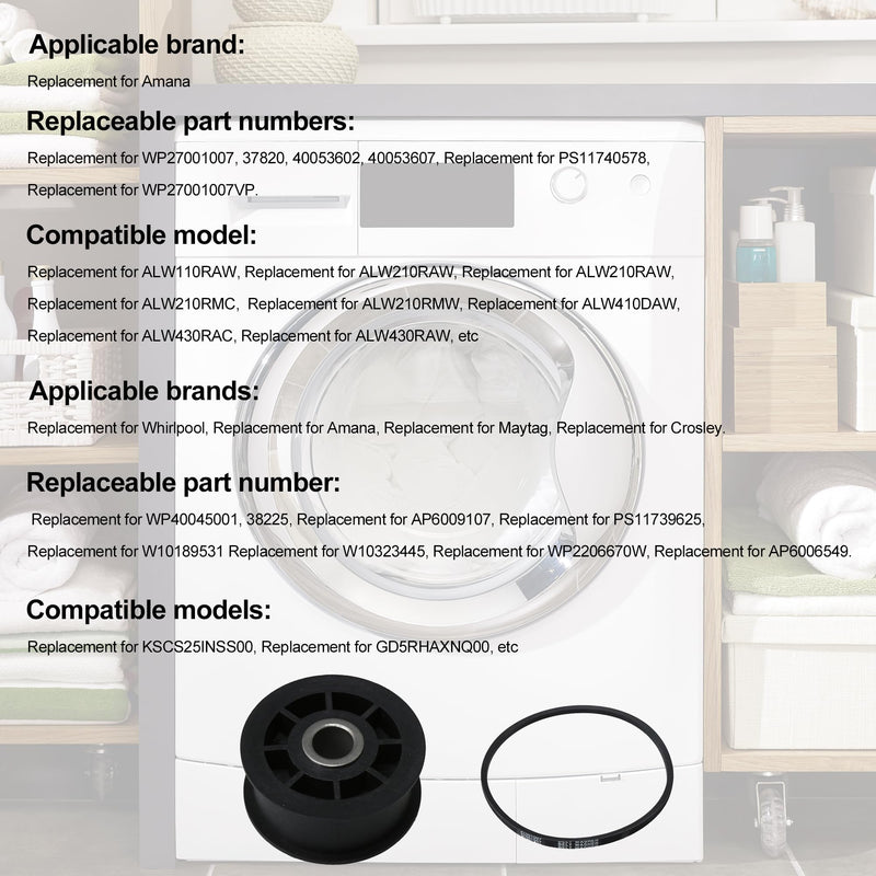 [Australia - AusPower] - 40045001 Washing Machine Idler Pulley Wheel & 27001007 Washer Drive Belt Replacement for Amana, Replace 37820 38225 