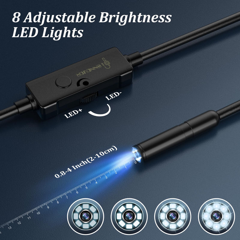 [Australia - AusPower] - Endoscope Camera with Light, 1920P HD Borescope Camera with 8 Adjustable LED Lights, 16.4ft Semi-Rigid Snake Camera with Light, IP67 Waterproof 7.9mm Inspection Camera for iOS and Android 