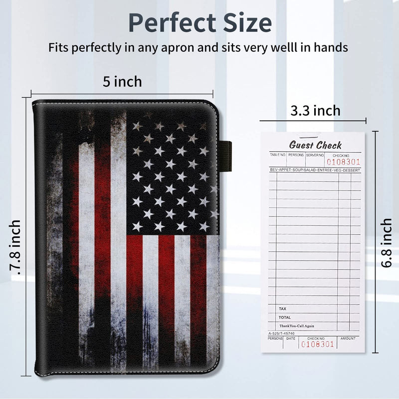 [Australia - AusPower] - Server Books for Waitress,PU Leather Waiter Book Server Wallet with Zipper Pocket,Cute Waitress Book&Waitstaff Organizer with Money Pocket Fit Server Apron,American Flag  American Flag 