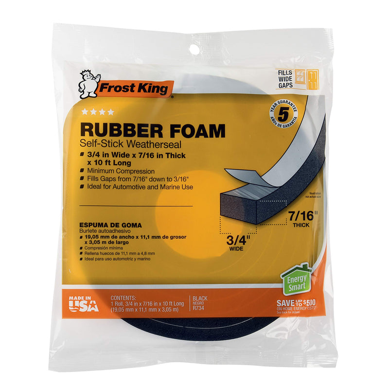 [Australia - AusPower] - Frost King R734H Sponge Rubber Foam Tape 3/4" W X 7/16" H X 10' L, Black 3/4"W, 7/16"T 3/4"W, 5/16"T 