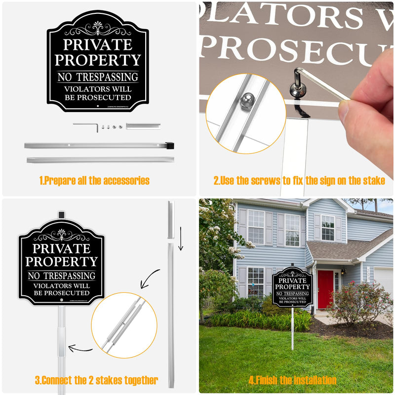 JIAMING No Trespassing Signs with 36" Stakes (2-Pack) 12x12 Inch Heavy-Duty Aluminum Private Property Sign | Violators Prosecuted Warnings, UV-Fade Proof and Weather Resistance.Easy to Mount.