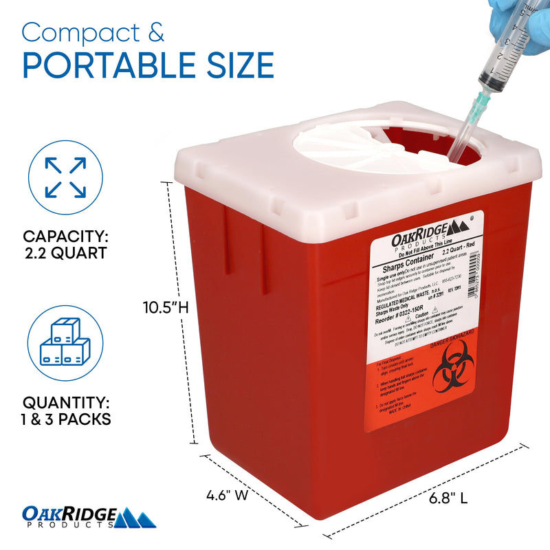 [Australia - AusPower] - Oakridge Products Transparent Sharps Container for Home Use and Professional 2.2 Quart (1-Pack), Touchless Biohazard Needle and Syringe Disposal, Rotating Lid, CDC Certified 1 
