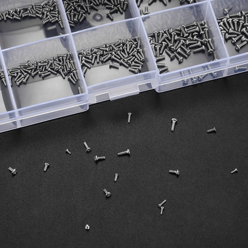 [Australia - AusPower] - 800Pcs Tiny Screws for Electronics, Micro Small Mini Phillips Pan Head Machine Screws Assortment Kit for Eyeglasses, Watches, Clocks, Mobile Phone, M1/M1.2/M1.4/M1.6/M1.7 (800) 800 
