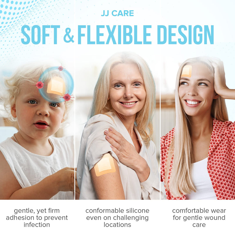 [Australia - AusPower] - JJ CARE Silicone Foam Dressing 2x2 [Pack of 10], Silicone Bandages for Wounds, Waterproof Wound Dressing with Silicone Adhesive Border, Absorbent Bed Sore Bandages for Wound Care 2x2 Inch (Pack of 10) 
