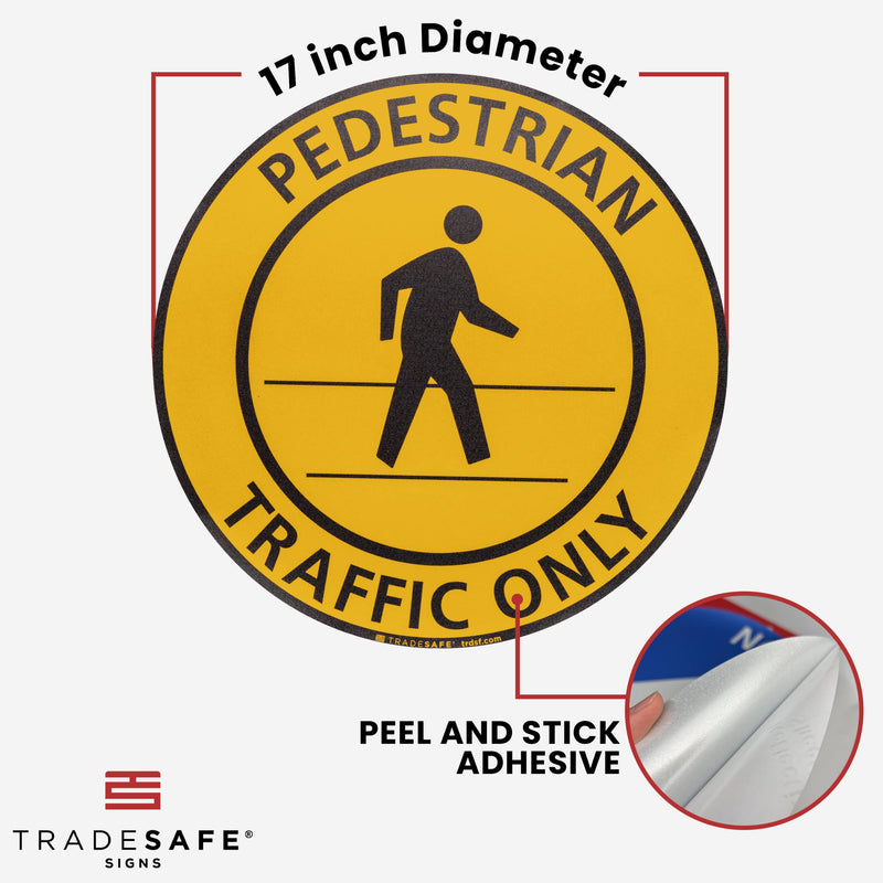 [Australia - AusPower] - TRADESAFE Pedestrian Traffic Only Anti-Slip Floor Sticker - Pedestrian Safety Caution Sign, Peel and Stick Adhesive Vinyl Sign, ANSI-Compliant, 17” Diameter Round Sticker 