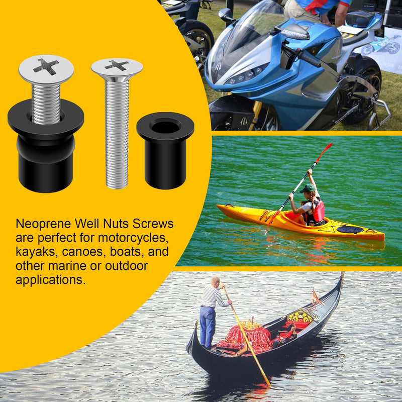 [Australia - AusPower] - Twidec/36 Pairs Neoprene Well Nuts M4 M5 M6 with Stainless Steel Screw Kayak Bolts Well Nut Kit for Kayak Motorcycle Boat Marine Windscreen Accessories N-080-36Pairs 