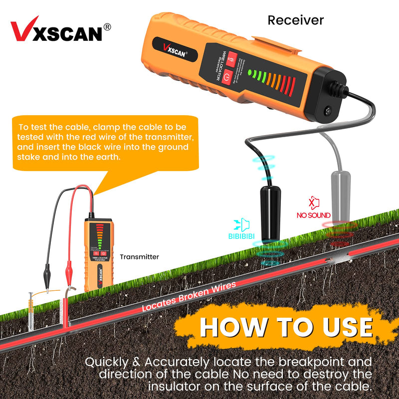 [Australia - AusPower] - VXSCAN Underground Cable Wire Locator, F04 Wire Tracer Tester with Headphones, Earth Cable Locators for Dog Fence, Irrigation Control Wires 