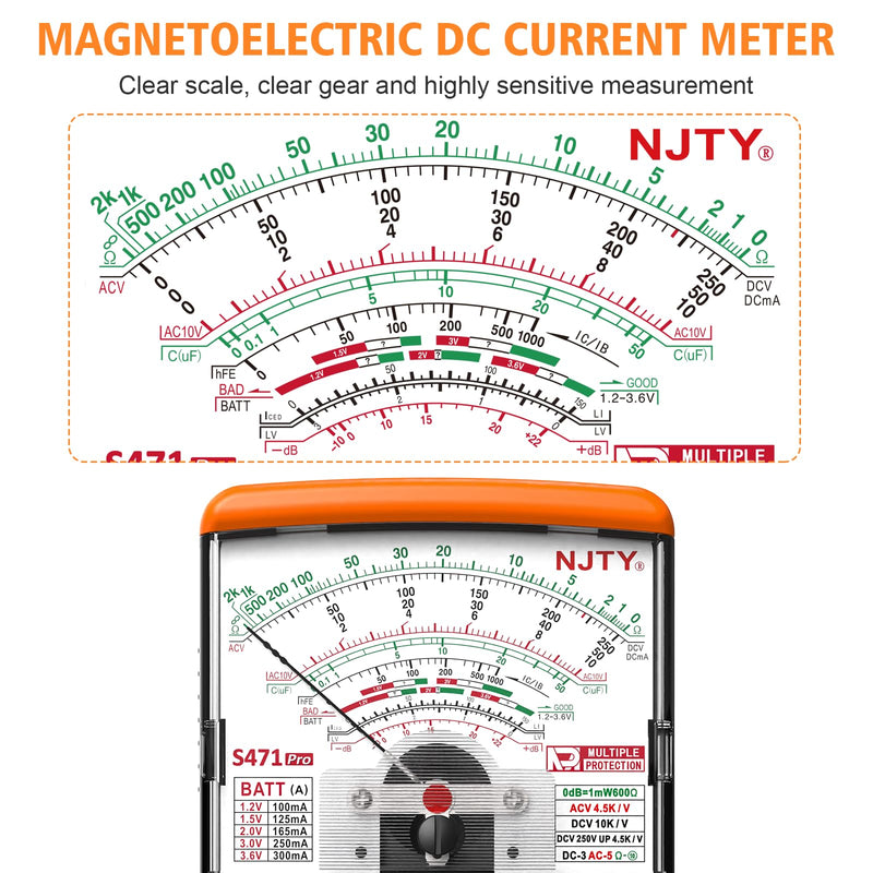 [Australia - AusPower] - S471 Analog Multimeter – Needle Meter for DC/AC Voltage, DC Current, Resistance, Continuity, hFE, Battery/Load Test, dB Level, with Built-in Backup Fuses 