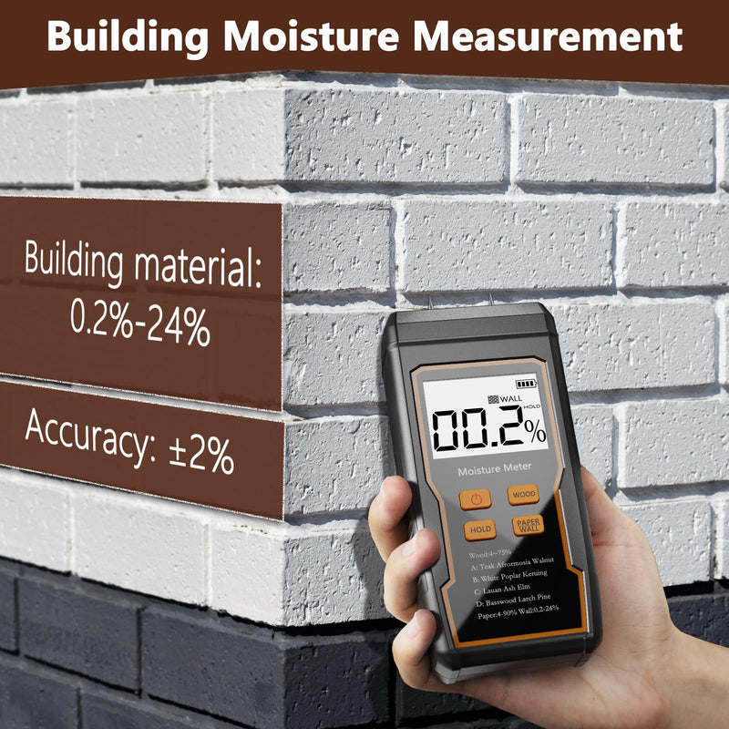 [Australia - AusPower] - Wood Moisture Meter, 2 Pins Moisture Meter for Drywall, Humidity Tester for Wood, Backlit LCD Display with Audible and Visual, for Wood, Wall, Cardboard, Drywall, Paper, Packing Materials 