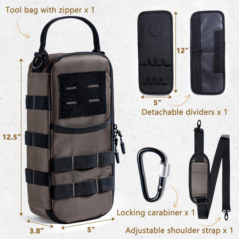 Heavy Duty Small Tool Bags for Men with Carabiner,Tactical Tool Pouch Bag,Portable Utility Tools Storage Organizer Case with Shoulder Strap for EDC,Motorcycle,Camping, Road Trip, Electricians Grey