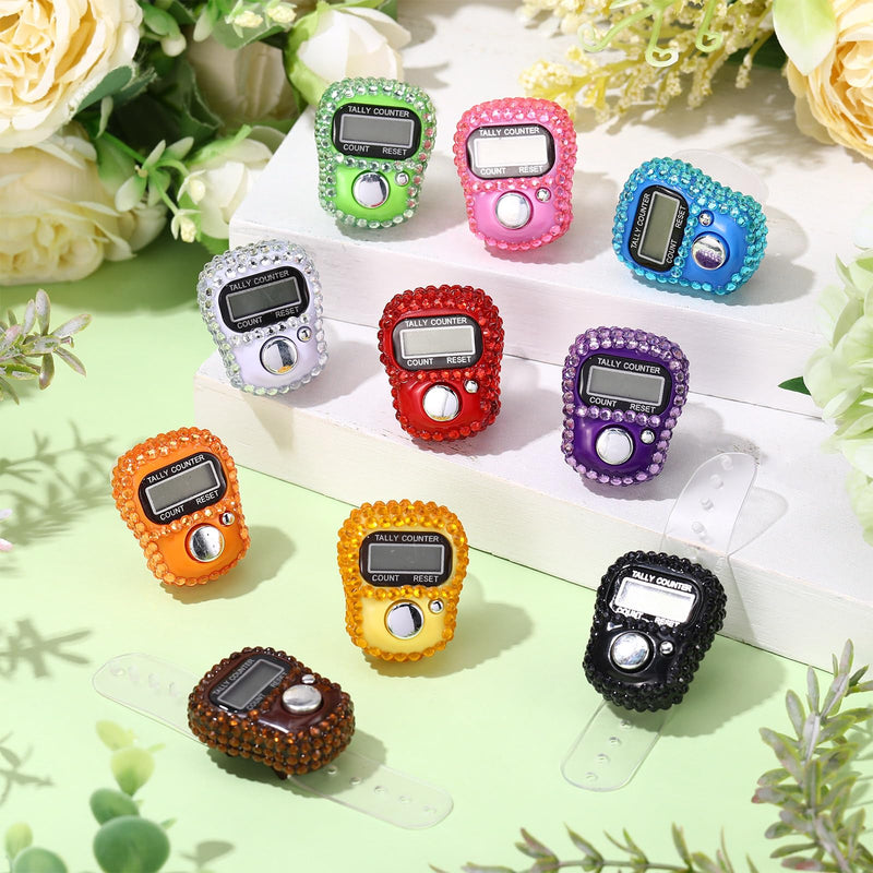 Simgoing Electronic Finger Counter Rhinestones Hand Tally Clicker Tasbeeh Counter Bulk Resettable for Golf Gifts Counting Goods Lap Knitting Bling Accessories Multicolor 10
