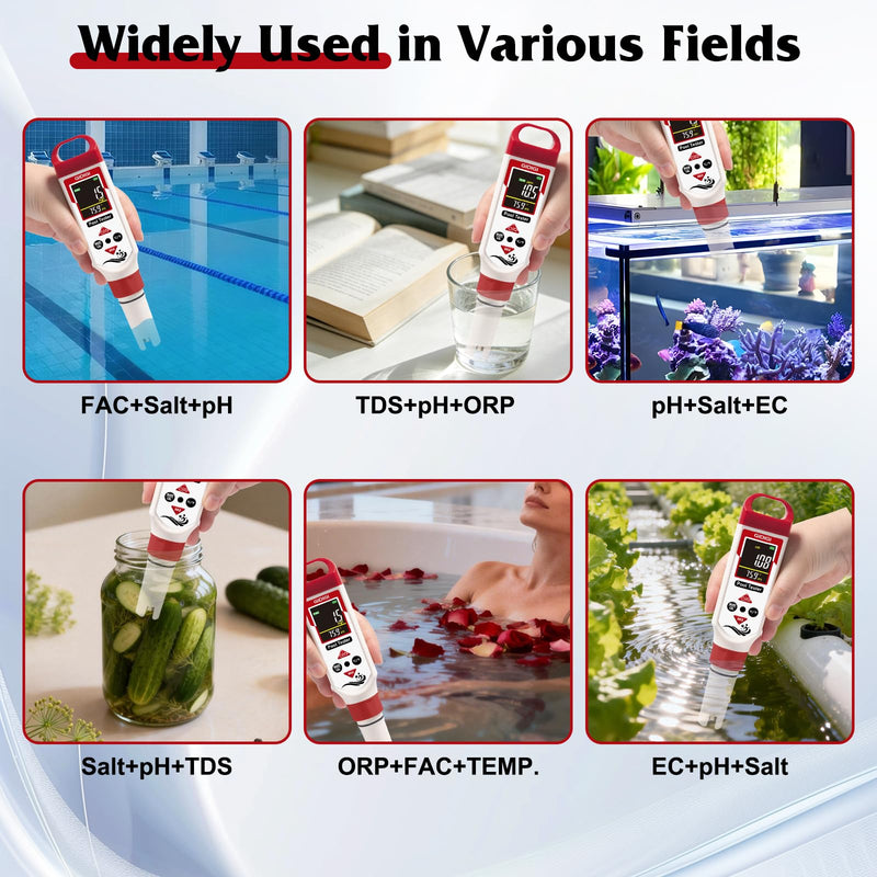 Digital Chlorine Tester Pool Salinity Meter, 7-in-1 pH Meter Test FAC pH Salt ORP TDS EC,Hot Tub Chlorine Meter with Backlit Display Screen for Drinking Water Quality Chlorine Level,Pool Tester