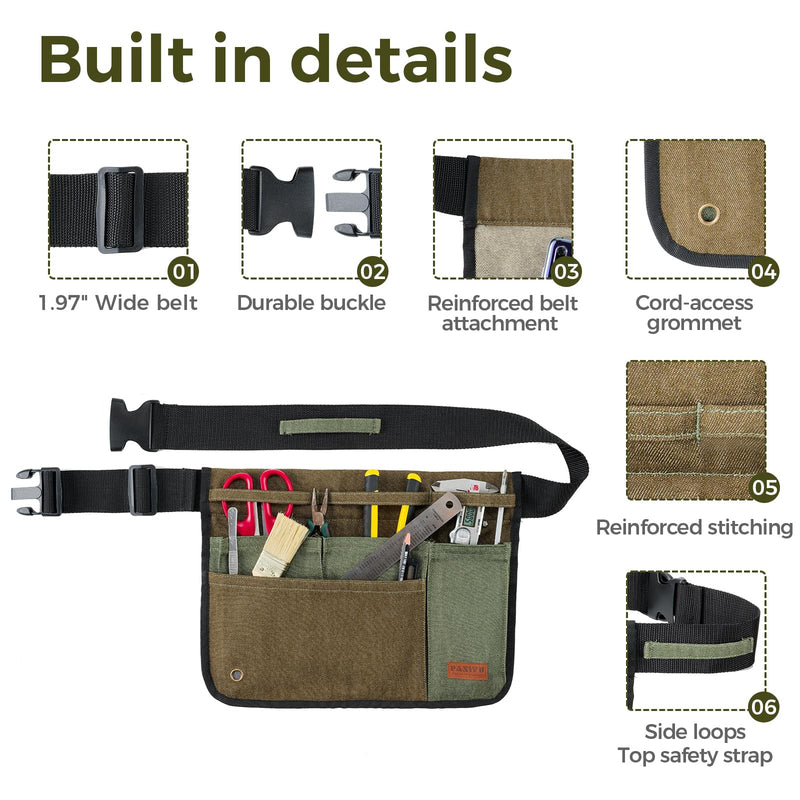 Garden Tool Belt for Women & Men, Wide Denim Garden Apron with 5 Pockets, Adjustable Utility Tool Pouch for Gardening, Florist, DIY & Craft, Green
