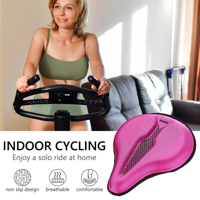 Bike Seat Cover Wide Comfortable - Bicycle Seat Cushion Soft Memory Foam Padded Large Exercise Saddle Cover Replacement for Men Women Seniors Indoor Outdoor Cycling, 11 X 10 Inches Pink