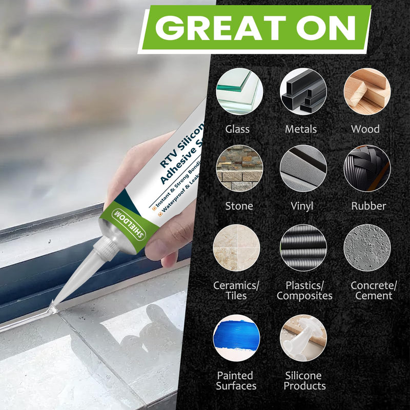 [Australia - AusPower] - RTV Silicone Adhesive Sealant 100% Silicone Sealer All-Purpose Caulk Waterproof Stronger Adhesion, Shrink & Crack Proof Caulking for Car, Kitchen, Window, Bathroom, Door (White, 3.4 Fl. Oz.) White 3.4 Fl. Oz. 