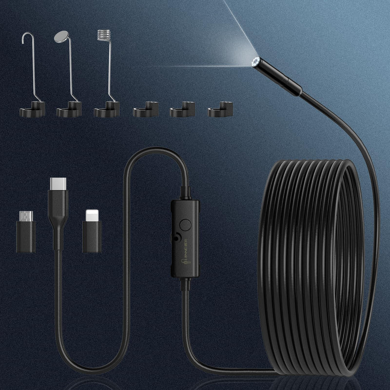 [Australia - AusPower] - Endoscope Camera with Light, 1920P HD Borescope Camera with 8 Adjustable LED Lights, 16.4ft Semi-Rigid Snake Camera with Light, IP67 Waterproof 7.9mm Inspection Camera for iOS and Android 