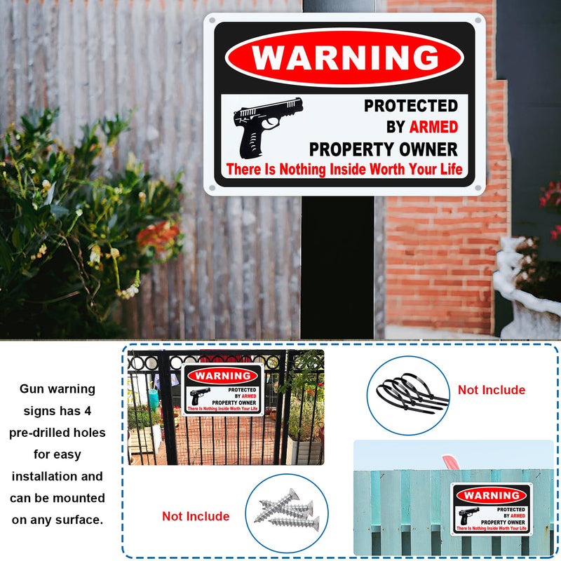 3Pack Gun Sign for Home Security 10x7 inch Warning Signs for Home Property Rust Aluminum Gun Warning Sign Weatherproof and UV Protected 3
