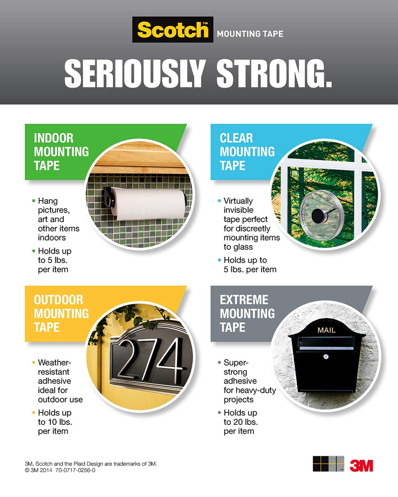 Scotch Mounting, Fastening & Surface Protection Permanent Outdoor, Holds 5 lbs, 3M Scotch 4011 Exterior Mounting Tape, 1 in x 60 in, 1"x60" 1 Roll