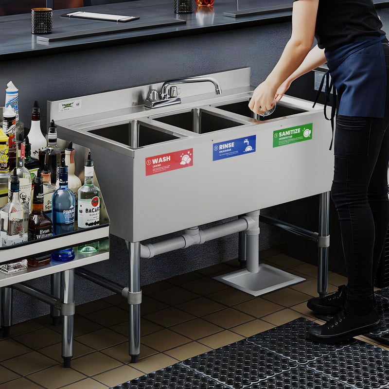 [Australia - AusPower] - [Enhanced] Wash Rinse Sanitize Sink Labels | 3 Compartment Sink Stickers | Training Labels for Dishwashing | Food Service, Restaurant, Commercial Kitchen (1 Set: 6 x 2 in) 1 Set 