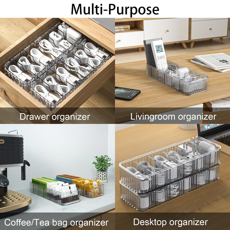 [Australia - AusPower] - Cable Storage Boxes Organizers 2 Pack,Cord Charger Storage Organizer Box Case with 20pcs Cable Ties,Stackable,Clear 