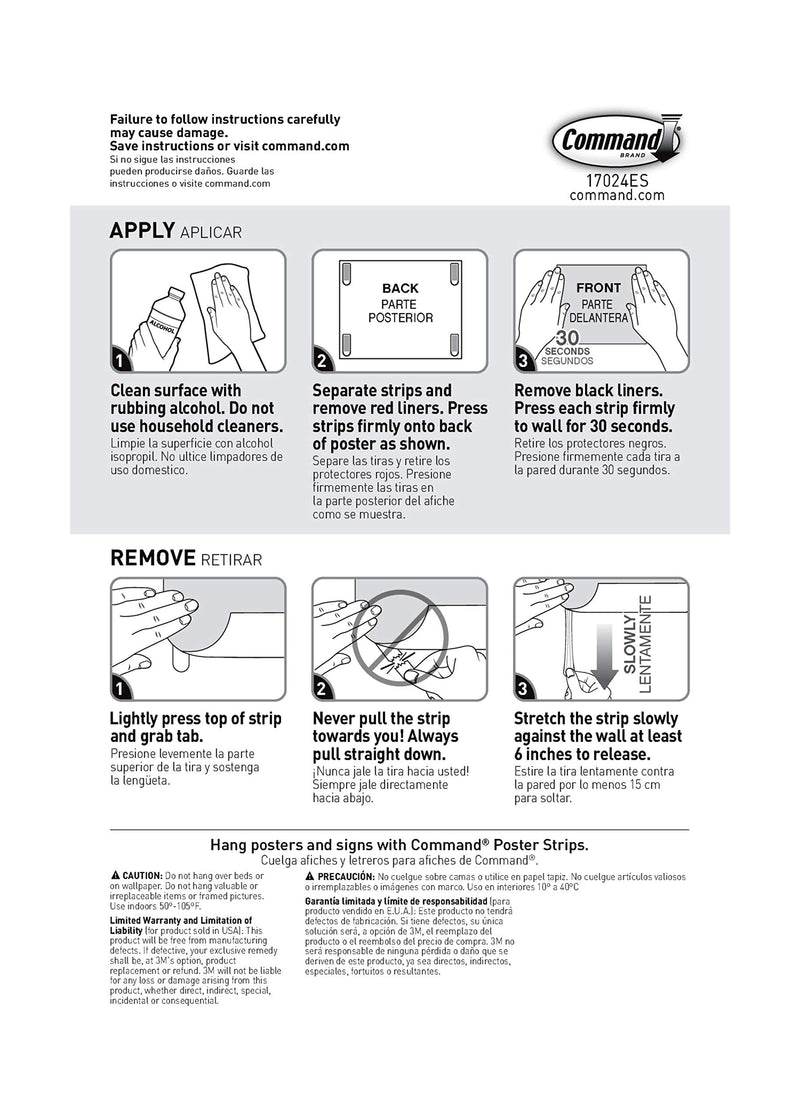 [Australia - AusPower] - Command Poster Strips, Damage Free Hanging Poster Hangers, No Tools Wall Hanging Strips for Posters, 48 White Command Adhesive Strips 48 Strips 