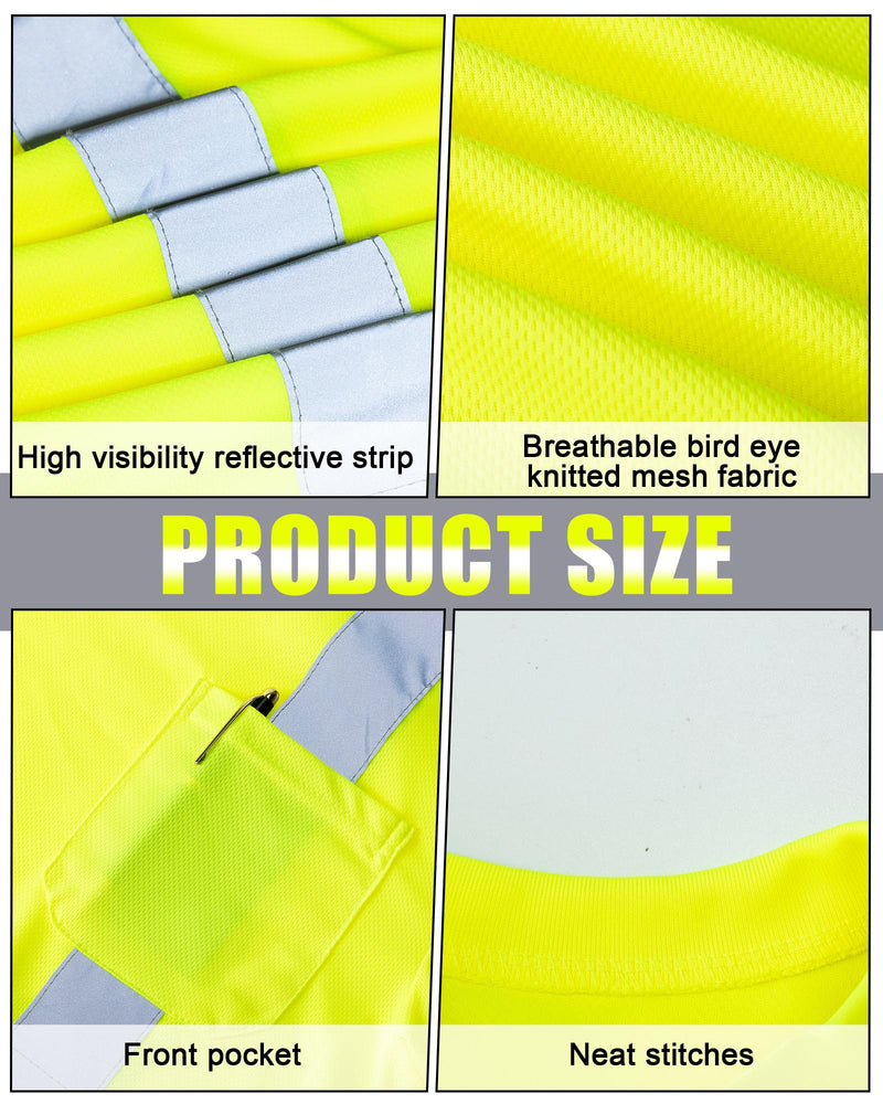 JaGely 4 Pcs Reflective Safety Shirts Short Sleeve High Visibility Hi Vis T-shirts for Construction Work with Front Pocket Medium Yellow