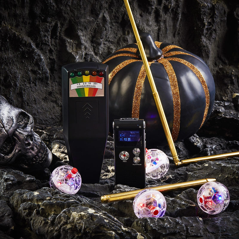 [Australia - AusPower] - Dunzy 8 Pcs Ghost Hunting Equipment Kit Includes 1 Pcs Emf Meter Digital 1 Pcs Voice Recorder 2 Pcs Copper Dowsing Rod and 4 LED Motion Activated Cat Ball Paranormal Equipment Tester for Home Office 