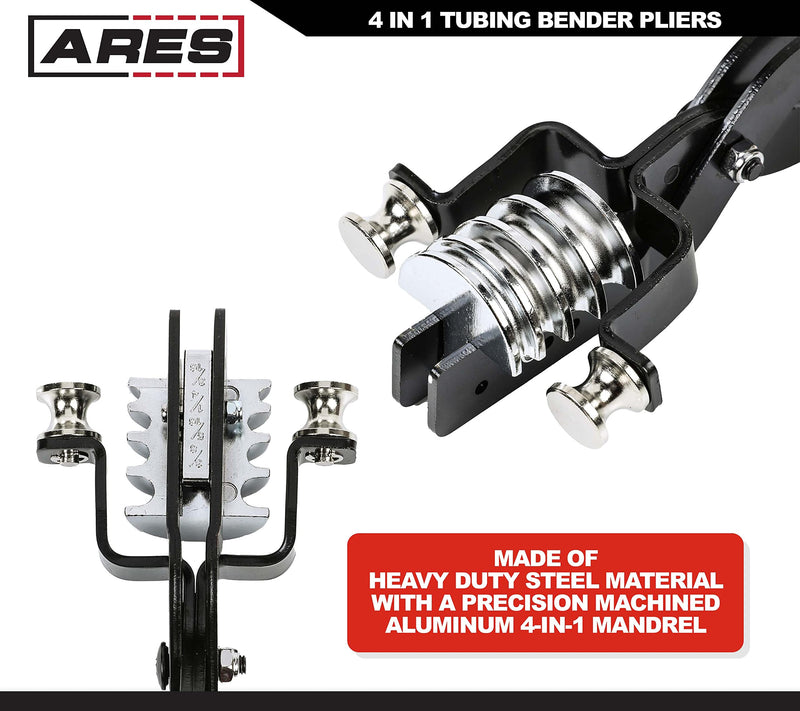ARES 10023-4-in-1 Quick Change Tubing Bender Pliers - Easily Make 90 Degree Bends in Brass, Copper, Steel, Stainless and Aluminum - Works for 3/16-Inch, 1/4-Inch, 5/16-Inch, and 3/8-Inch Tubing 4-in-1 Quick Change Tubing Bender Pliers