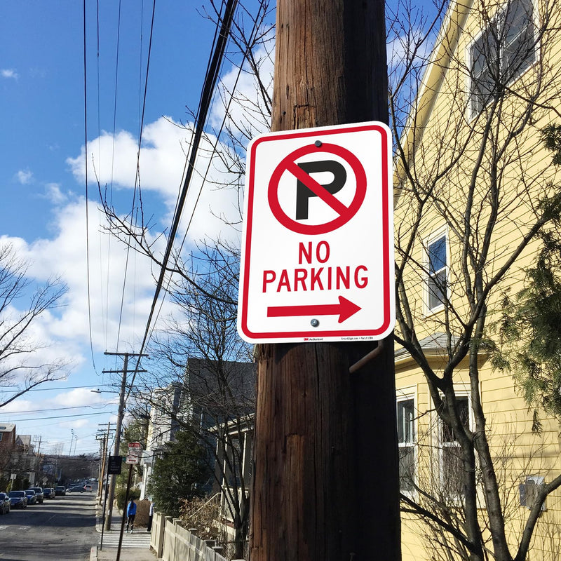 SmartSign 18 x 12 inch “No Parking" Sign with Right Arrow, 63 mil Aluminum, 3M Laminated Engineer Grade Reflective Material, Red, Black and White, Made in USA Right Arrow - 12" x 18" EG Reflective Aluminum