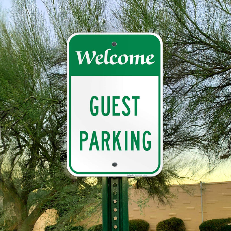 Welcome Guest Parking Sign, (SI-806) Large 12x18 Rust Free .63 Aluminum, Weather/Fade Resistant, Easy Mounting, Indoor/Outdoor Use, Made in USA