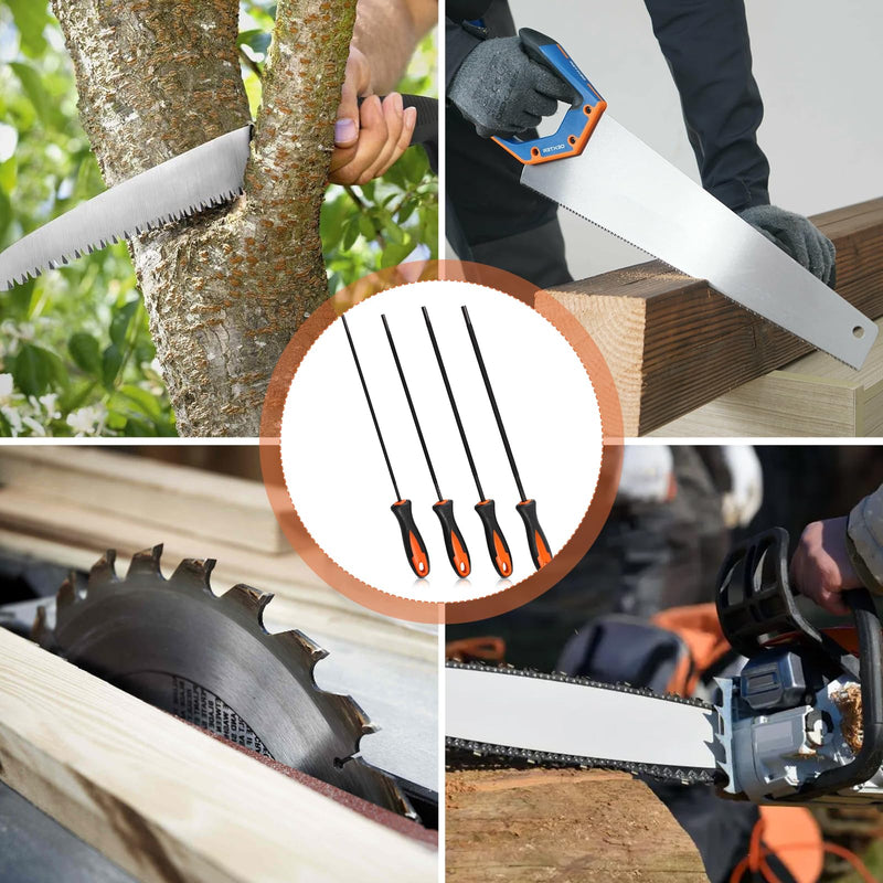 [Australia - AusPower] - Set of 4 Chainsaw Sharpening Round File Chainsaw 4 Sizes from 3.2/4.0/4.8/5.5 mm, File Set with Handle in Black and Orange, Horse File Chainsaw Made of Carbon Steel 