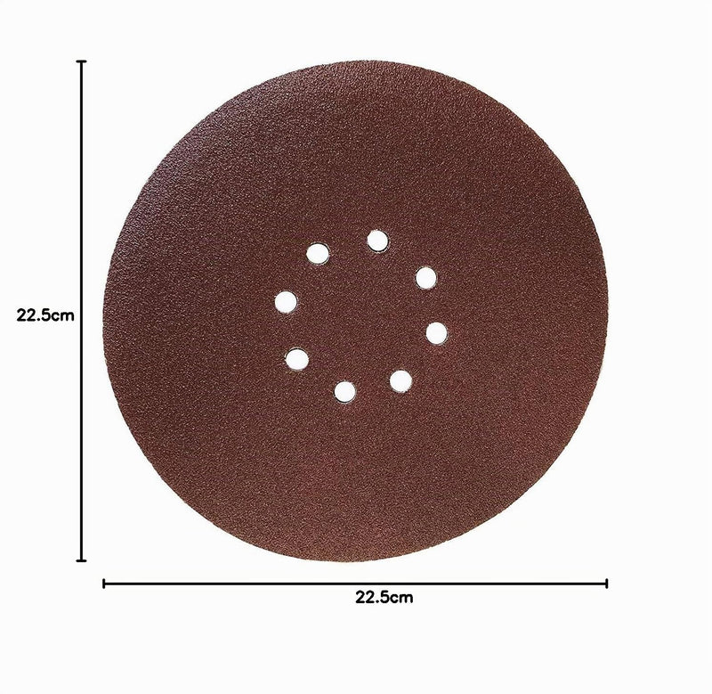 Professional Sanding Discs │ Pack of 30 │ 8-Hole │ Diameter 225 mm │ Each 5 x Grit 40/60/80/120/180/240 │ Self-Adhesive │ for Long Neck Sanders │ Sanding Sheets │ Sandpaper │ Sanding Pads │ by FD-Workstuff