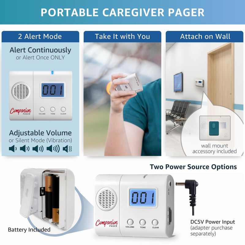Nurse Caregiver Pager SP30, Stand Alone Companion Pager Accessory ONLY - NOT Compatible to CMU Must Be Paired to Function