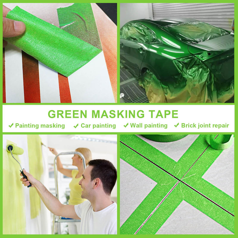 BOMEI PACK 5Rolls Green Masking Tape 36mm x 55yds, General Purpose Thin Green Painters Tape for Painting, Labeling, DIY Crafting, Decoration and School Projects, Total 275yds