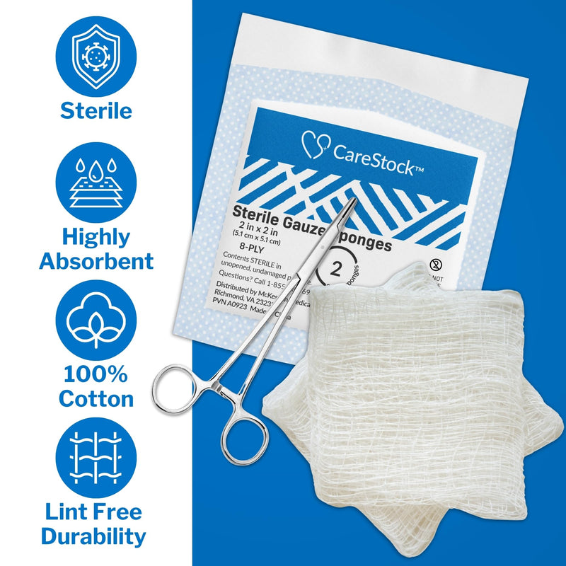 [Australia - AusPower] - Gauze Sponge 2x2 [100 Count] Sterile Gauze Pads, 8-Ply, Medical Grade Cotton Wound Dressing for First Aid Kit – 2 Per Pouch, 50 Packs 50 Count (Pack of 1) 