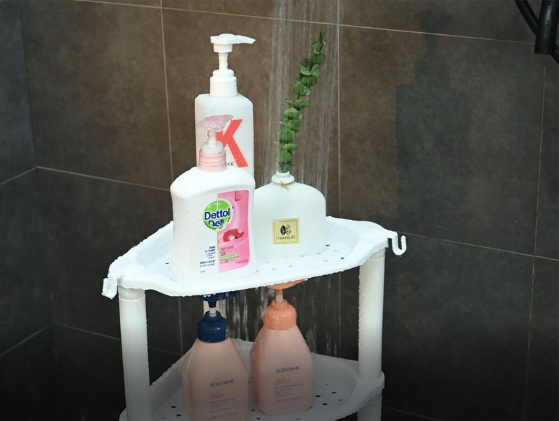 4 Tier Shower Caddies, Organizer Shelf Corner, Plastic Shower Rack Stands for Bathroom, Storage Bath Shower Caddy, 13.5X 10 x 33.5 Inches, Beige (Round Slot Beige 4 Tier) Round Slot Beige 4 Tier