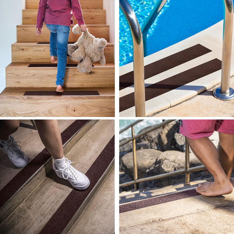 HAOT 2 Inch X 32.8ft Non Slip Safety Grip Tape for Stairs Steps Brown Non Skid Tread High Traction FrictionStrong Grip Abrasive Adhesive Tape 2" Width x 396" Long