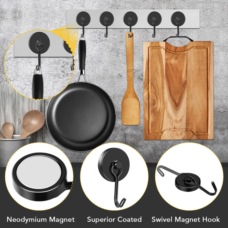 [Australia - AusPower] - MIKEDE Black Magnetic Hooks Heavy Duty, 110LB Swivel Swing Strong Magnetic Hooks Cruise,Neodymium Hook Magnets for Hanging, Home, Workplace, Metal Door, Office and Garage - Pack of 4 110LB - 4 Pack 