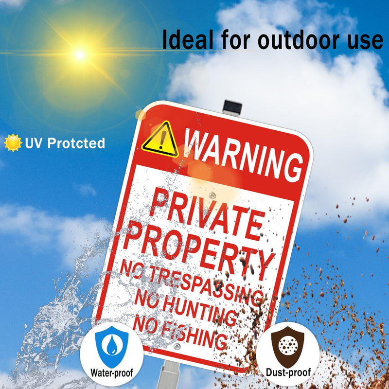 2 Pack Private Property No Trespassing Signs with 36" Metal Stakes, 10x14 Inches, Reflective Aluminum, No Hunting No Fishing Signs 2 Pack-10"x14" with 36" Stakes