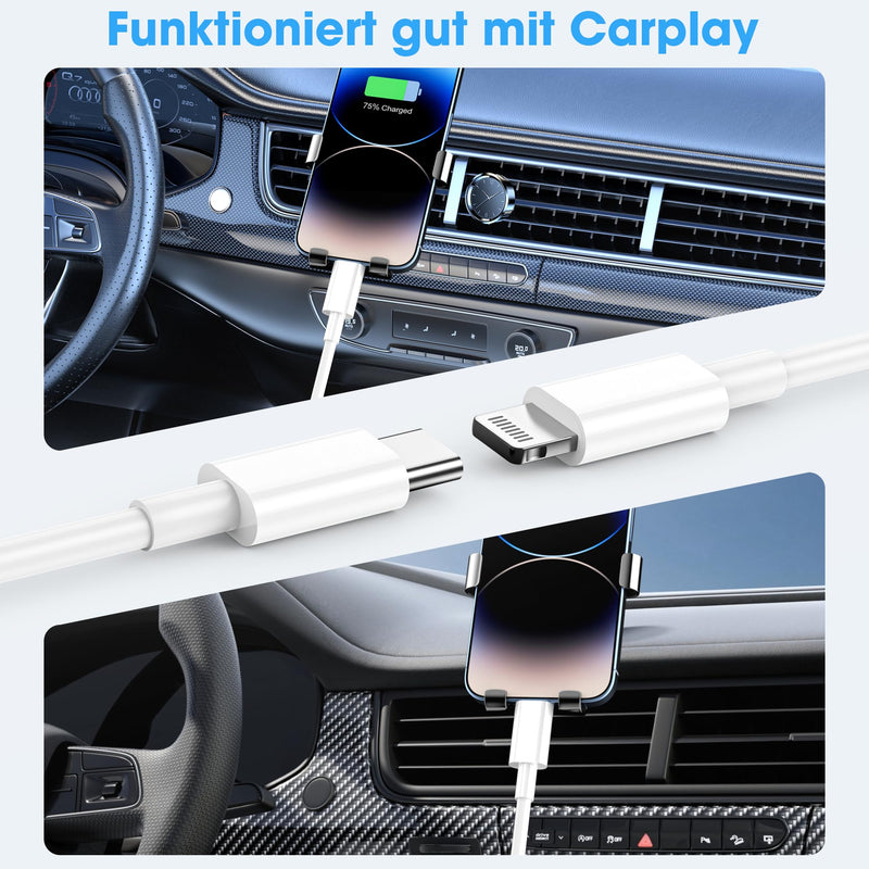 USB C Lightning Cable, Pack of 2, 1 m + 2 m, for iPhone Charging, MFi Certified for Apple, Fast Charging Cable for iPhone 14/13/12/11/Pro/Pro Max/Mini/XR/XS/XS Max/X/8/7/6/6s/Plus/iPad
