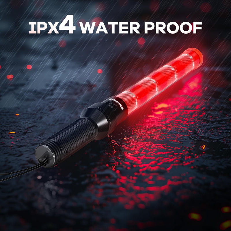 [Australia - AusPower] - 2 Pack 16 Inch Rechargeable Traffic Wand, Red Traffic Control Baton with 2 Flashing Modes, LED Safety Light Wand, Air Marshaling Wand for Airport, Parking, Car Directing 2 Pack 