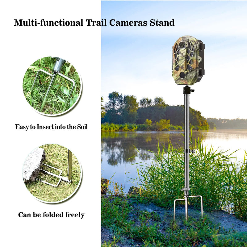 [Australia - AusPower] - 1 Pack Trail & Game Camera Stand Thick Foldable Stainless Steel Bracket 360° Adjustable Universal Thread Connection 1/4''-20 (6 mm) for Trail Camera Deer Cam Accessories Silver 