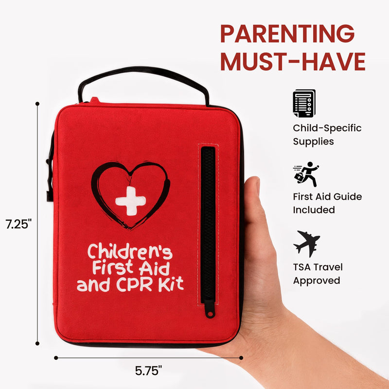 Portable First Aid Kit for Kids with CPR Shield - Ideal for Home, Car, School, Camping, and as a Travel First aid kit. Latex-Free Bandages – Children First Aid Guide by The Life Safety Pro Medium