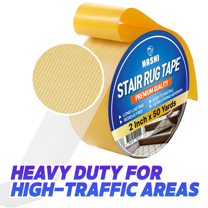 HA SHI Double Sided Stair Tread Tape (2" x 50 Yards), Heavy Duty Non Slip Rug Gripper for Carpet & Runners, Safe for Hardwood Floors 2" x 50 Yards